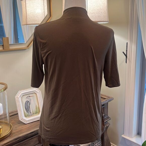 Tahari 1/2 Sleeve Mock Neck Dark Olive Green Blouse Size Large - Picture 3 of 6